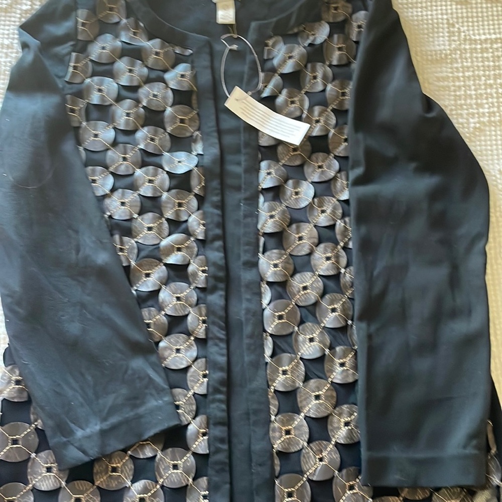 Chicos Black & Brown Long Open Blazer